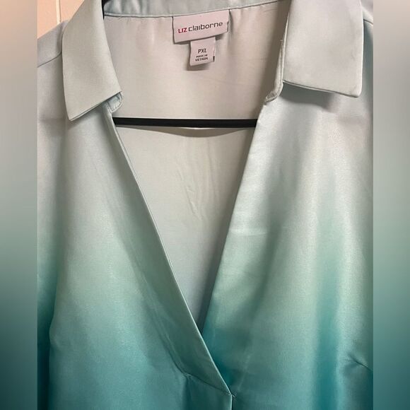NWT Liz Claiborne Green Ombree Satin Sleeveless Blouse Sz XL petite - Picture 3 of 6